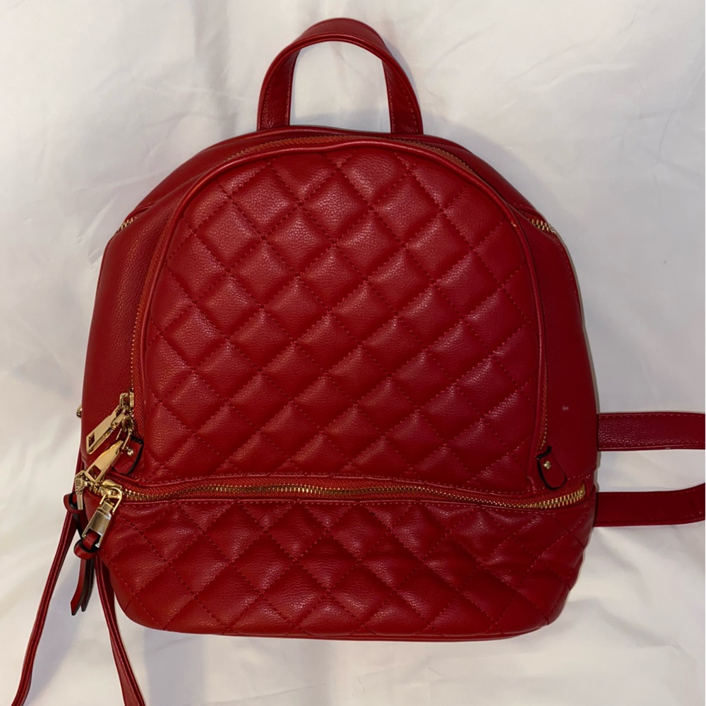 Red Faux Leather Backpack